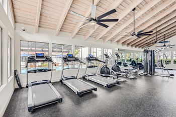 Fitness center with large windows